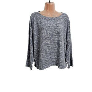 Johnny Was Calme Boat Neck Short Pullover Sweater Women Size L Blue Heathered